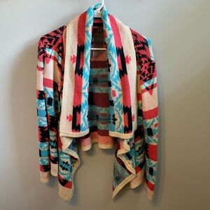 Moon Collection Boho Western Aztec Waterfall Long Line Cardigan Sweater Size S